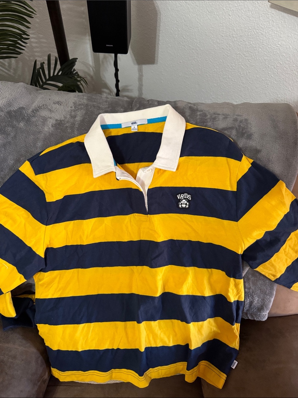 Vans Yellow and Navy Striped Rugby Polo